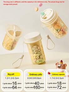 4 Grids Portable Pill Cup Bottle Organizer Supplement Organizer For Holding 4 Various Vitamins Travel Pill Case Box Container - Multicolor - View 7