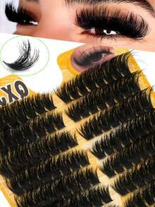 208pcs D-Curl, Thick, Dramatic Effect Cluster Lashes (DIY Eyelash Extension, Fluffy Soft Crossed Cluster Lashes, Natural False Lash Clusters, Eyelash Clusters, Individual Lashes, Eyelashes, False Lashes) - View 3
