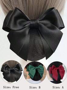 1pc Women's Black Bowknot Mesh Hair Net Clip, Simple Elegant Bun Maker, Suitable For Commuting Valentine's Day Valentines Claw Clips Hair Claws Hair Barrettes, School Stuff, College, Bows, Cute, Hair Accessories, Head Accessories, Hairpin,Summer,Holiday,Travel,Hair Clip,Party - Black - View 1