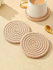 Juego de 8 posavasos con soporte, posavasos tejidos minimalistas para mesa, posavasos resistentes al calor para cocina y mesa de comedor, almohadillas de aislamiento grueso, juego de posavasos absorbentes de 4 colores, protección de mesa para decoración del hogar, adecuado para diferentes tazas, 4.3 pulgadas - Marrón - Ver 4