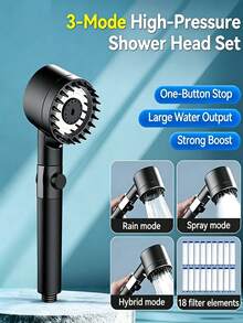 3-Mode High Pressure Handheld Shower Head With Massage Function, One-Touch Shut-Off Massage Shower Head With 12 Replacement Filters, Wall-Mounted, ABS Plastic Material With Polished Surface, Round Design, Modern Minimalist Style, Suitable For Home And Hotel Bathrooms, Essential Accessory For Modern Bathrooms And RVs, Upgrade Your Bathroom For A Spa-Like Bathing Experience, Ideal Gift Choice - Black - View 5