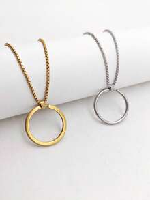 1 pieza Collar con colgante de círculo de acero inoxidable chapado en oro de 18K, de uso diario, versátil y de lujo con estilo - Multicolor - Ver 1
