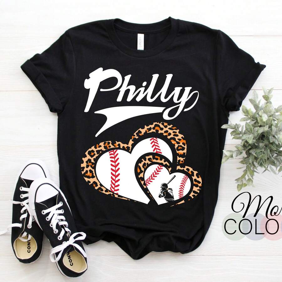 Baseball Player Philly Philadelphia City Pennsylvania T-Shirt Gift For Game Sports Fans Coa Ch Players Birthday Present - 黑色 - 查看 1