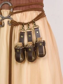 1 Set Medieval Alchemy Faux Leather 3 Cork Potion Bottles, Fantasy Waist Bag/Side Bag, Viking Cosplay Accessories, With Belt Loop, Renaissance Witch Props, Magic Potion Bottles, Suitable For LARP Cosplay, Renaissance Fair Cosplay Halloween Cosplay Props,Party - C - View 29