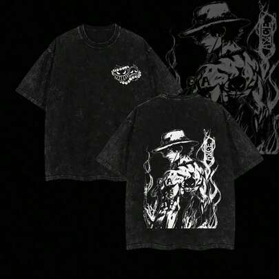 Camiseta Portgas D. Ace – Camiseta Oversize Lavada de One Piece, Gráfico de Puño de Fuego, Ropa de Calle Retro Pirata, Regalo de Anime para Fans 2025