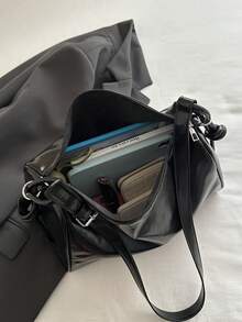 Nueva bolsa de hombro de gran capacidad para uso versátil en viajes y transporte, de unicolor y de alta gama para mujeres - Negro - Ver 10
