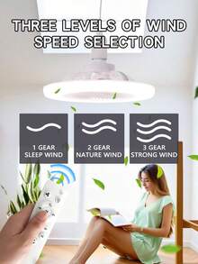 Quạt trần LED 30W có thể điều chỉnh độ sáng, điều khiển từ xa, kiểu dáng hiện đại, gắn sát trần, dành cho phòng ngủ, ánh sáng điều chỉnh được từ 3000K-6500K, động cơ DC êm ái, hẹn giờ, 3 tốc độ gió, có thể gắn tường - Không cần pin. - Một cỡ - Xem 6