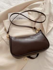 1 pieza Bolso de mujer para debajo del brazo, bolso de hombro de moda, material de cuero sintético de alta calidad, adecuado para la oficina, tamaño pequeño - Cafetería - Ver 12
