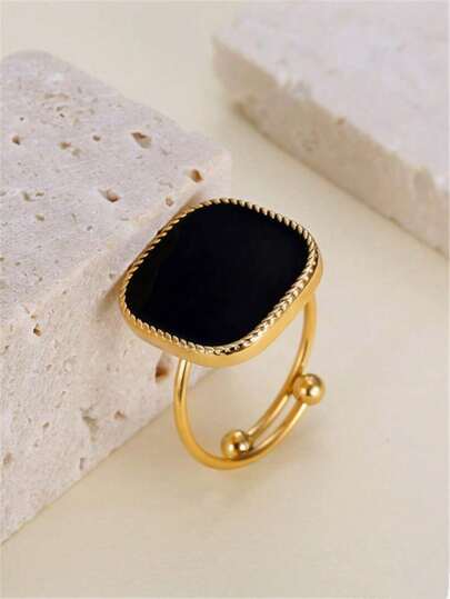 1 pieza Anillo abierto ajustable cuadrado elegante y lujoso con gota de aceite, regalo de compromiso adecuado tanto para hombres como para mujeres