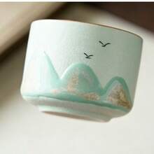 4pcs/Set Artistic Ceramic Tea Cup Set, Landscape Painting Style Mini Tea Cups, Cute Multicolor Ceramic Tea Cups, Home Decor Tea Break Time, Perfect Gift For Friends - Multicolor - View 7