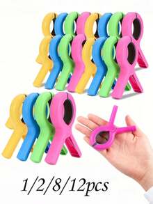 12pcs Beach Towel Clips, Plastic Clothespins, Wind-Resistant Beach Towel Clips, Clothes Hangers, Clothespins, Strong Spring Clips, Beach Chair Towel Clips, Socks Clips, Clothes Clips, Large Plastic Clothespins, For Fixing Towels, Blankets, Bedding, Clotheslines, Sunbeds, Pool Chairs, Heavy Duty Clips, Assorted Colors, Suitable For Home And Travel, Beach Essentials, Pool Float - Multicolor - View 18