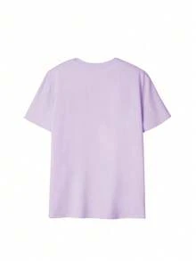 Camiseta de mujer de manga corta con cuello redondo y estampado de letras, casual y versátil para uso diario - Gris oscuro - Ver 9