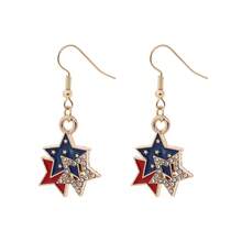 Zinc Alloy 4th Of July Themed Earrings, Oil Drop Rhinestone Design In Red, White And Blue, Suitable As Gifts For Holidays - Independent Sun Earrings - View 11