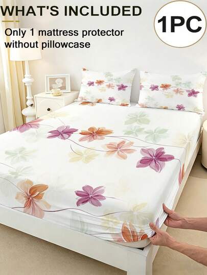 1 pieza Sábana ajustable con estampado floral (solo sábana ajustable, sin funda de almohada), Ropa de cama floral elegante, Funda de colchón suave y transpirable 100% poliéster, se ajusta a camas individuales/dobles/queen/king. Adecuado para dormitorio, habitación de invitados, dormitorio, hotel, todas las estaciones