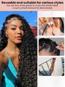 bling hair 4-Pack / 200g Braided Burmese Curly Hair Extensions, Double Knotted, Raw Remy Hair, Pixie Curls, Burmese Curly Remy Hair Bundles - Natural Black - View 6