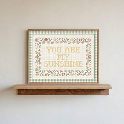 1pc Framed/Unframed You Are My Sunshine Canvas Poster Minimalist Yellow Green Cross Stitch Floral Cozy Nursery Wall Art Print Baby Kids Room Cottagecore Decor Cute Painting For Playroom,Bedroom,Modern Home Decoration