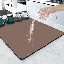 1pc Brown Kitchen Counter Draining Mat, Absorbent Non-Slip Coffee Pad, Heat Resistant Countertop Decor For Coffee Bar - Brown - View 4