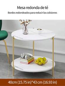 Round Side Table Made Of Composite Wood With A Marble-Effect Texture, Modern Minimalist Side Table For Sofa, 2-Tier Storage Unit - 白色 - 查看 4