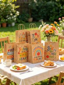 6个带提手的牛皮纸袋，教师节礼物袋，最佳教师礼品袋，教师节、返校季、毕业典礼、退休、课堂奖励、派对和学校活动用纸质感谢礼品袋批发 - A - 查看 7