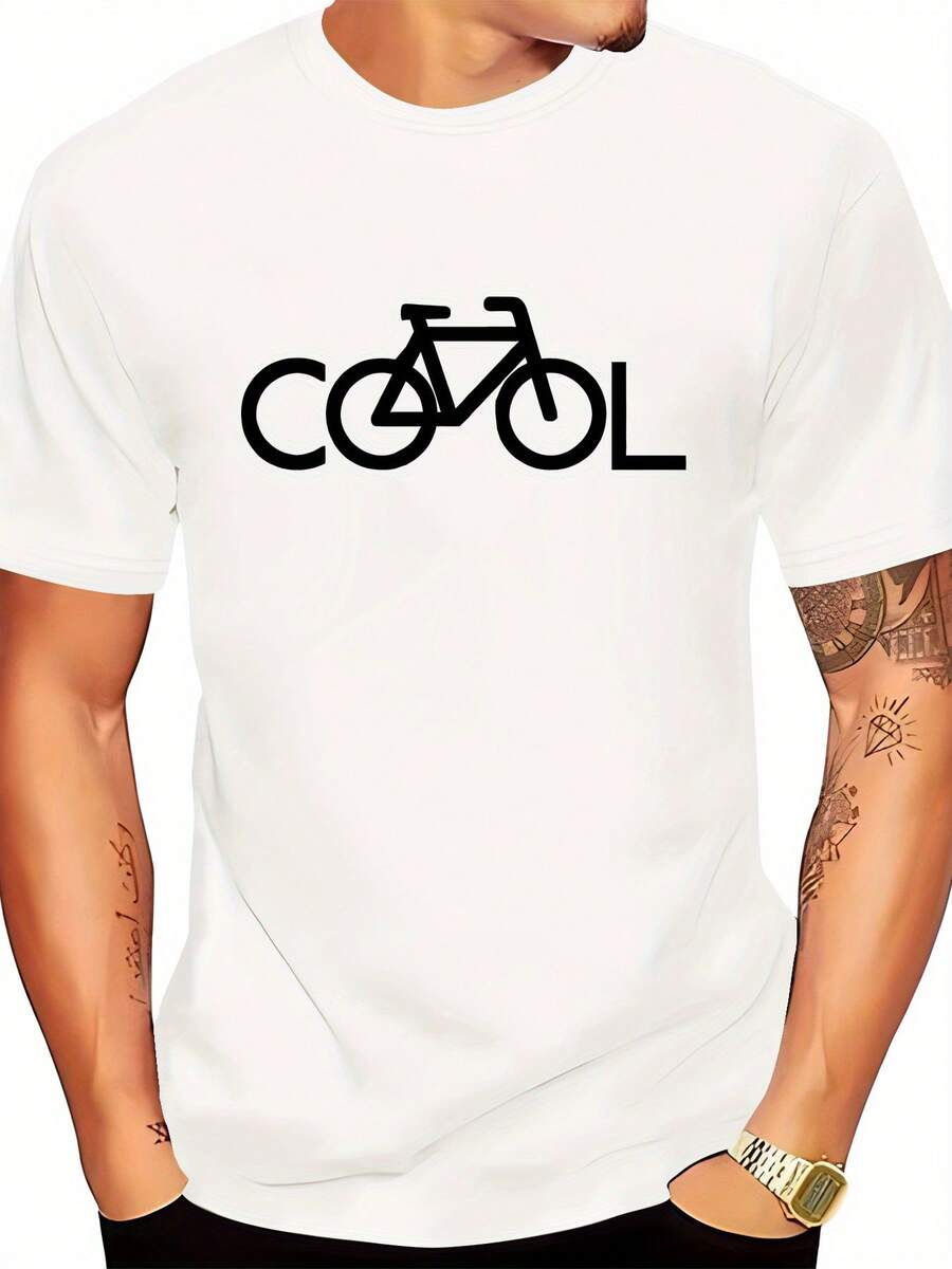 Camiseta Versátil para Hombre, Moda de Alta Gama, Estampado Casual, Manga Corta, Top de - Negro - Ver 1