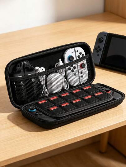SANRIO Túi đựng máy chơi game Switch hình Hello Kitty với 10 khe cắm thẻ game, hộp đựng bảo vệ cứng cáp khi đi du lịch, túi đựng phụ kiện Switch di động dễ thương, màu đen với nơ hồng, hộp đựng máy chơi game cầm tay bằng chất liệu EVA cứng cáp.