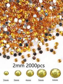 2000/800/400颗/包 树脂水钻，2mm-6mm 平底水晶宝石，适用于DIY手工、美甲、美甲装饰、美甲配件、手机壳、鞋子、衣服、工艺装饰、美甲饰品、美甲用品、美甲装饰品 - 香檳金 - 查看 12