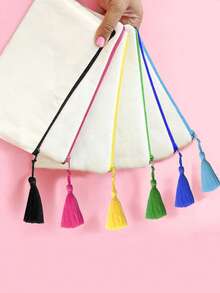 5/10 chiếc Túi đựng mỹ phẩm bằng vải canvas có khóa kéo và tua rua, Túi trang điểm du lịch, Hộp đựng đồ dùng vệ sinh cá nhân, Hộp bút chì, Thích hợp cho kỳ nghỉ, bãi biển, phòng tắm, phòng ngủ, Dung tích lớn - Màu be - Xem 3