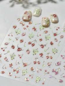 1 unidade de adesivos de unhas com strass 5D em formato de morangos e uvas kawaii, estilo geleia, para decoração de unhas. Ideal para manicure, unhas postiças e projetos DIY de nail art para mulheres e meninas. - Multicolorido - Ver 3