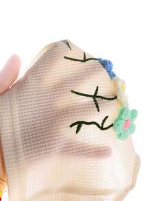 女婴两件套波西米亚风多色3D立体花卉装饰格子无袖上衣和花卉边饰短裤套装 - 杏色 - 查看 8