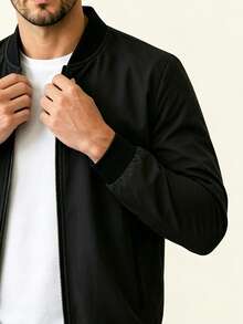 AHTELB Men's Spring/Autumn Jacket, Solid Color Long Sleeve Outerwear, College Style Campus Baseball Collar Jacket, Jacket For Men Men Jacket Sports - Black - View 4