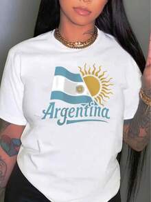 Argentina Flag And Map Print T-Shirt - 100% Lightweight Summer T-Shirt With Argentine National Symbols (Sun, Sunbeam, And Map Outline) - Casual White T-Shirt For Football Fans, Travel Souvenir Gift-X - White - View 7