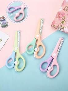 1pc Macaron Color Plastic Scissors, Colorful Artistic Creative Scissors With Spring Design, Smooth Rounded Blades, Anti-Pinch Plastic Training Scissors Suitable For Paper Cutting, Back To School Essential - Plastic Scissors - View 1