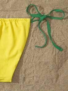 Conjunto de bikini con estampado de bandera de Brasil, estilo brasileño con atar, bikini de dos piezas, bikini triángulo, bikini de cuello halter, estilo brasileño con atar, traje de baño con estampado de bandera, ropa de playa de verano, atuendo para la Copa del Mundo, bikini patriótico, traje de baño de secado rápido para vacaciones - Amarillo - Ver 6