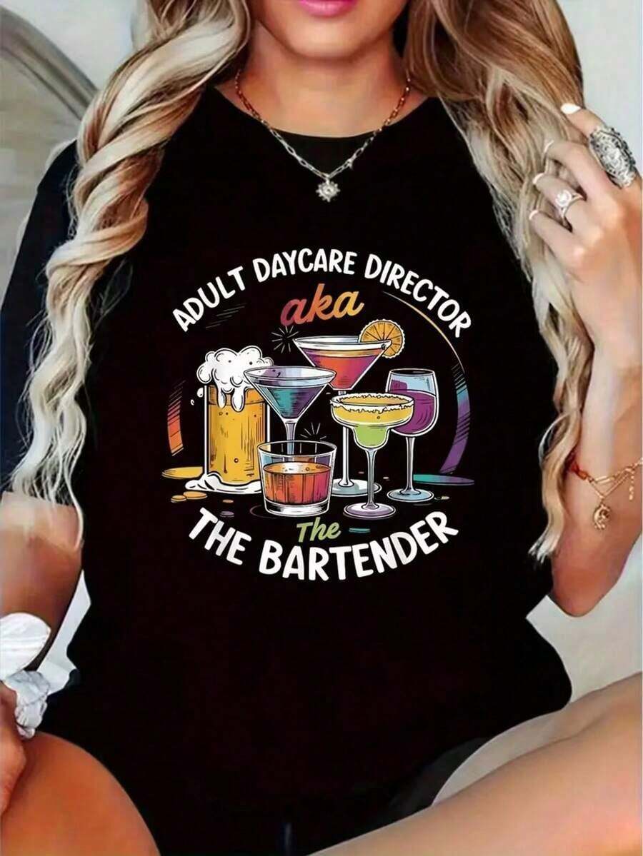 1 camiseta gráfica para adulto con diseño de Director de Guardería, también conocido como El Bárman, cuello redondo casual, manga corta, corte regular, para todas las estaciones, diseño impreso en 3D, bajo acampanado, de tela, regalo perfecto para bármanes, mujeres, papás y amigos.Transpirable y cómoda. - Negro - Ver 1