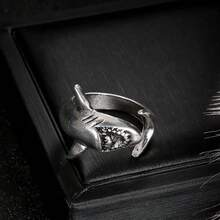Anillo ajustable de tiburón martillo, estilo punk de moda - Plata antigua - Ver 10