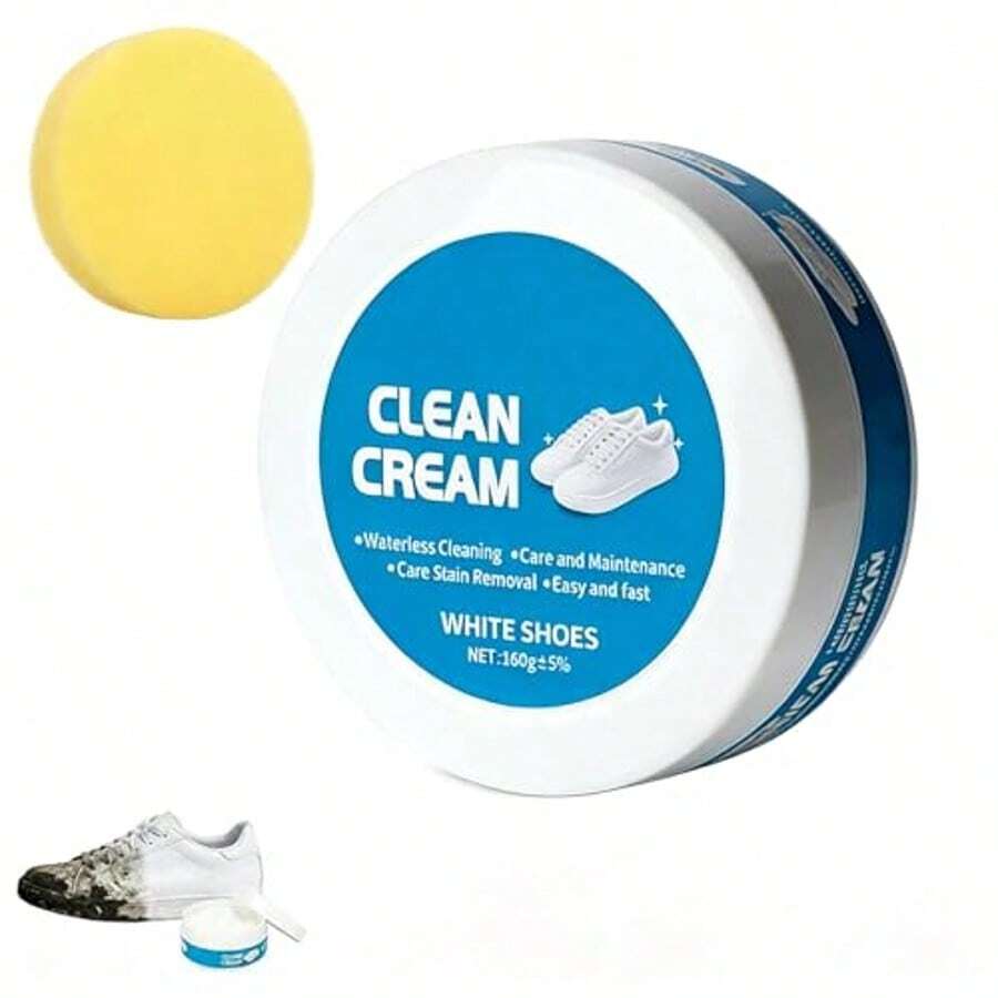 White Shoe Cleaner Cream, Multipurpose No-Wash Solid Cleaning Paste With Sponge For Leather Sneakers & Soles - trắng - Xem 1