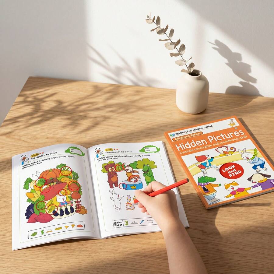 Libro interactivo de 32 páginas con imágenes ocultas - Actividades divertidas, mejora la concentración, la percepción del color y las habilidades de escritura, adecuado para el aula y el aprendizaje en el hogar, regalo de Navidad ideal, material de papel, mejora la concentración | Libros interactivos | Papel, Libros interactivos de primera infancia