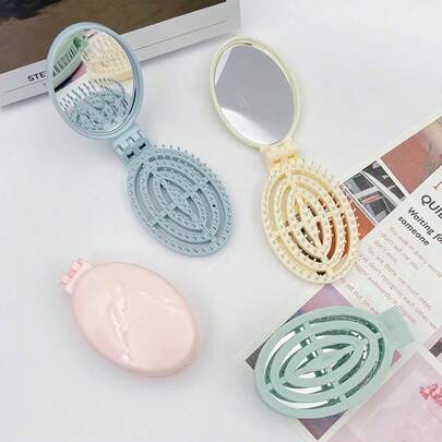 1 chiếc lược gấp gọn - Màu hồng, nhỏ gọn, có gương tích hợp, rất tiện dụng cho bãi biển, đám cưới, sinh nhật, lễ hội, tiệc tùng, văn phòng, hồ bơi, sự kiện, hẹn hò, hoạt động ngoài trời, trường học, du lịch.
