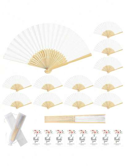 Bộ 1/3/15/30 chiếc quạt xếp màu trắng thanh lịch, kèm thiệp cảm ơn và túi quà, quạt cầm tay bằng tre dành cho cô dâu, quạt xếp nữ, bộ quạt xếp thanh lịch, thích hợp làm quà tặng cho phù dâu và trang trí đám cưới, hoàn hảo cho các bữa tiệc, sự kiện và phụ kiện mùa hè, thích hợp làm quà tặng cho cô dâu, quà sinh nhật, đạo cụ chụp ảnh cho phù dâu, quạt mùa hè, đồ dùng cho sự kiện và tiệc tùng, túi quà tặng nhiều chiếc.