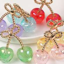 2pcs Crackle Cherry Shaped Acrylic Beads, Double Bead Style Loose Beads With Hole, For DIY Jewelry Making - Multicolor - View 5