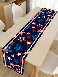 1件装美国国旗星形图案桌旗，独立日桌布，180*35厘米涤纶桌布，独立日装饰，7月4日爱国纪念日装饰，节日派对用品，独立日厨房装饰，餐桌装饰，家居装饰，室内外派对用品 - 多色 - 查看 2