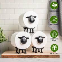 1pc/3pcs Cute Sheep Shaped Toilet Paper Holder - Interesting No-Installation Bathroom Tissue Holder Set - 3D Printed Black Sheep Toilet Paper Rack - Fun Tissue Paper Storage Rack - Adorable Bathroom Decor - Multicolor - View 1