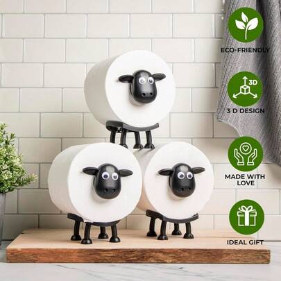 1 cái/3 cái Giá đựng giấy vệ sinh hình cừu - Giá đựng giấy vệ sinh ngộ nghĩnh để bàn - Giá đựng giấy vệ sinh hình cừu đen in 3D - Hộp đựng giấy vệ sinh vui nhộn - Trang trí phòng tắm dễ thương