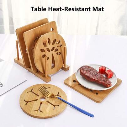 Tấm lót cách nhiệt bằng tre - Bộ tấm lót cách nhiệt nhà bếp bằng tre, được làm từ tre tự nhiên, thích hợp cho các món ăn nóng/nồi/bát/ấm trà/chảo nóng (Có nhiều mẫu mã khác nhau)