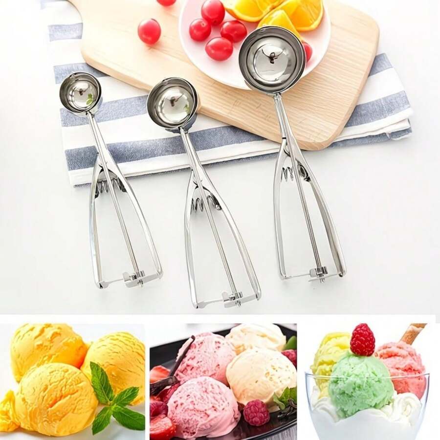 Stainless Steel Ice Cream Scoop, Cookie Scoop, Dough Scoop. For Baking Use. Stainless Steel Scoop With Trigger Release. Suitable For Cupcakes, Ice Cream, Muffins, Meatballs, Melon Balls.