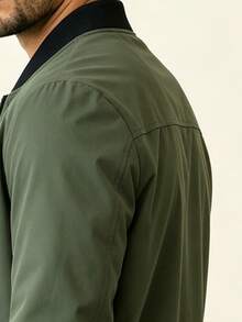 AHTELB Men's Spring/Autumn Jacket, Solid Color Long Sleeve Outerwear, Varsity Baseball Collar Jacket, Jacket For Men Men Jacket Sports - Green - View 6