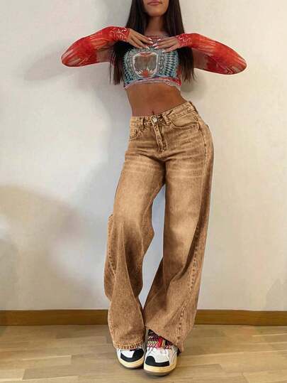 Women's Vintage Loose Stacked Straight Leg Jeans