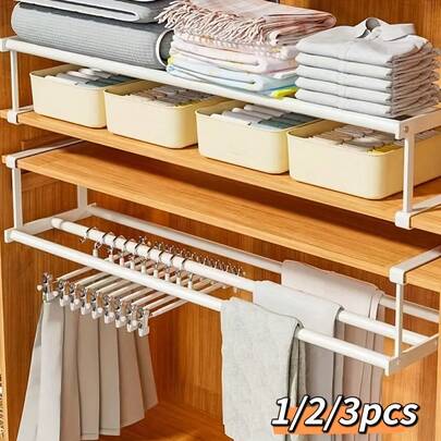 1pc Expandable Multi-Function Shoe Rack, Retractable Hanging Storage Shelf, Under Shelf Shoe Rack, Layered Cabinet Storage, Suitable For Various Rooms, Space-Saving Wardrobe Organizer For Bedroom, Bathroom And Living Room