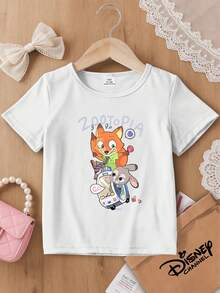 One Disney Zootopia Kids T-Shirt With Nick And Judy Car Zootopia GO! Print. White Short-Sleeved Top For Boys And Girls. This Baby Girl Outfit Is Suitable For Everyday Wear, Versatile And Breathable, Perfect For Spring And Summer, Vacations, Outdoor Activities, Amusement Park Wear, And Makes A Great Gift For Children. - 白色 - 查看 7