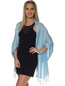 Shawls And Wraps Evening Dresses, Large Soft  Wedding Shawl - Light Blue - 查看 6